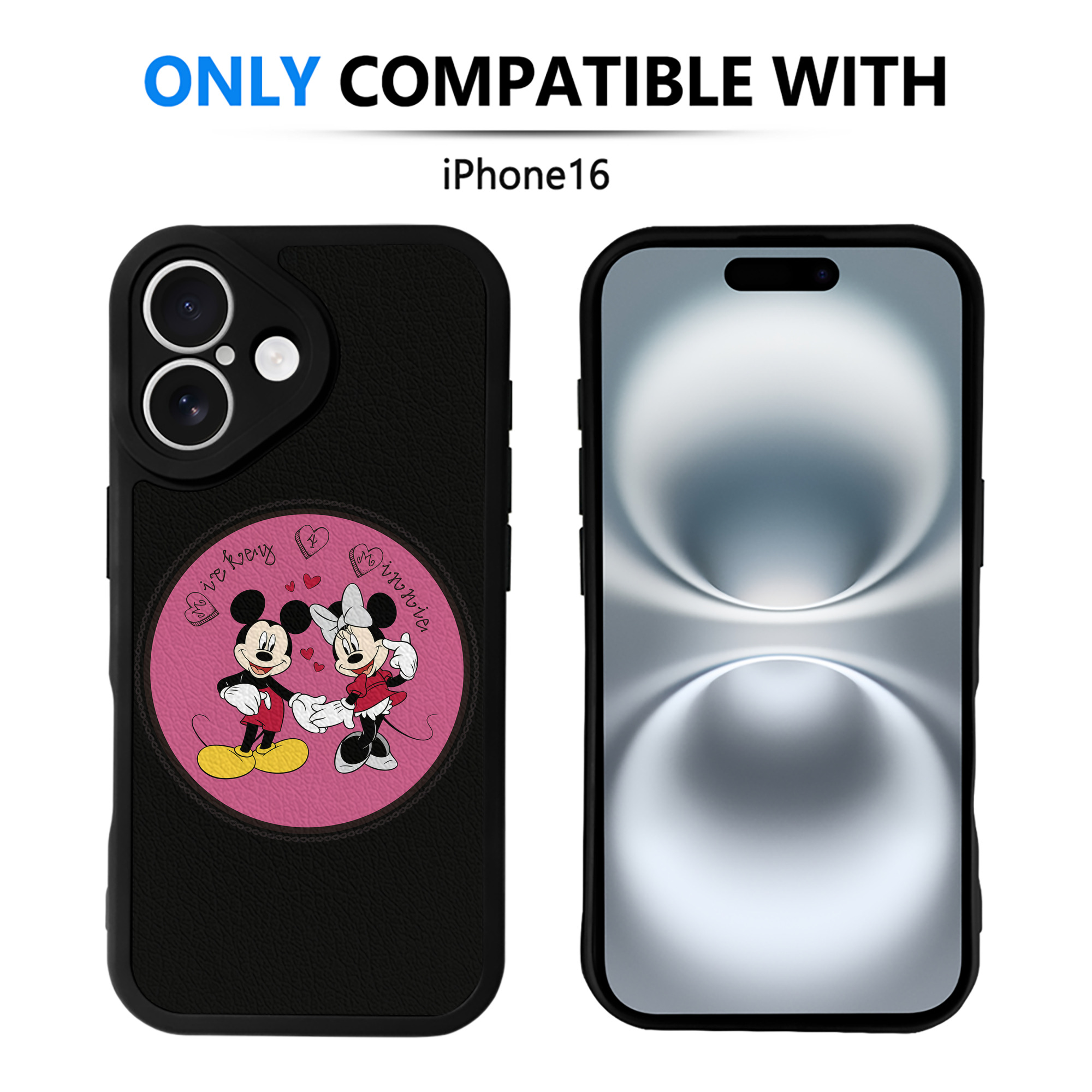 （画像用） ミッキーマウス Mickey Mouse 【iPhone 16シリーズ対応】シリコンスマホケース（レザー調） 材質：シリコン